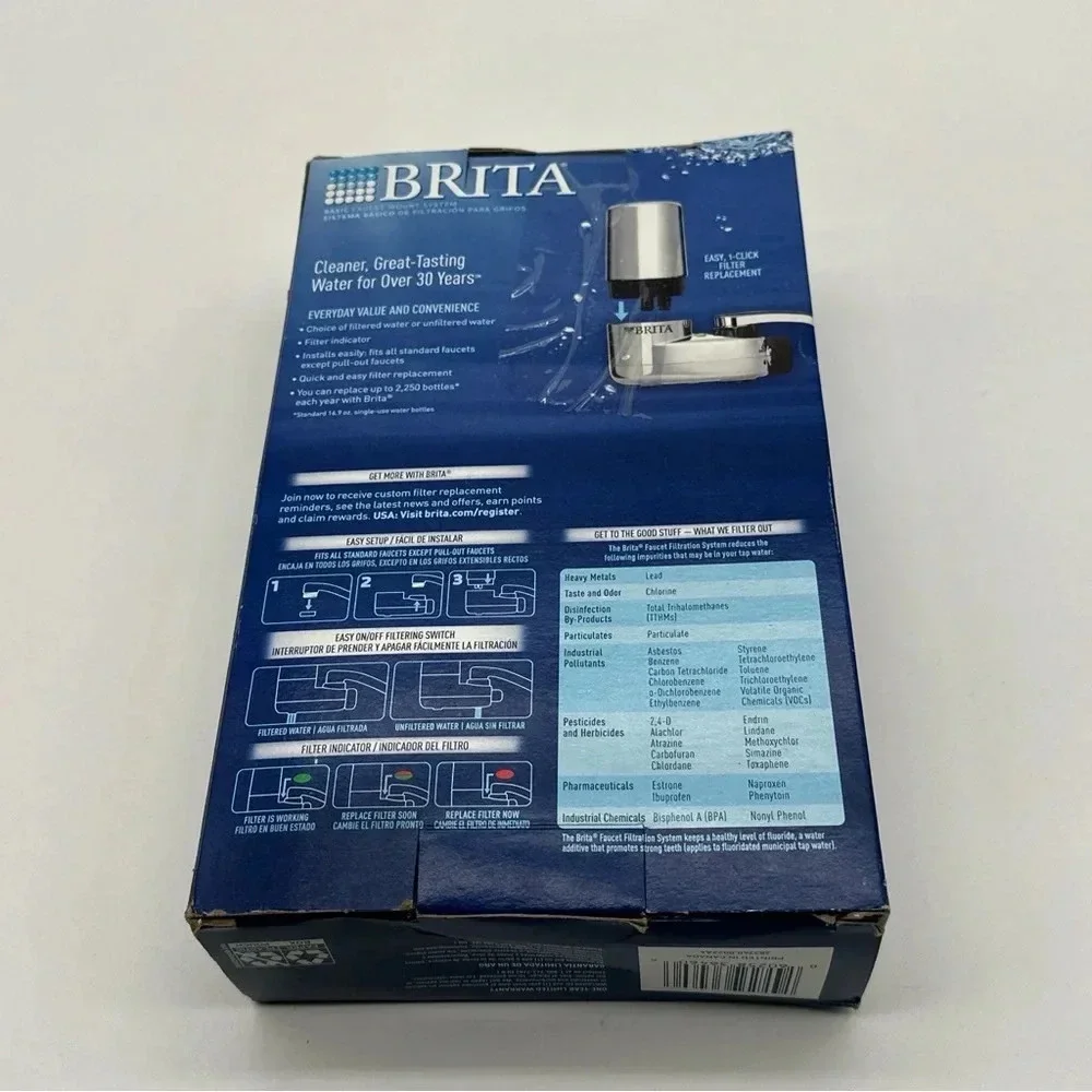 Brita Chrome Tap Water Faucet Filtration System & 2 Filters‎ & Change Reminder